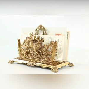 Late Century Antique Bradley Hubbard Brass Letter Holder Dog Animal Hunting Vtg